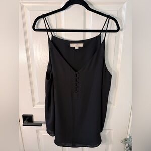 LOFT Black Spaghetti Strap V-Neck Camisole with Covered Buttons